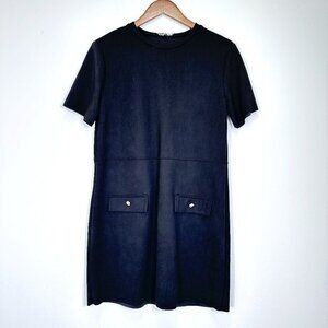 Zara Black Drop Waist Shift Dress Pockets Polished Preppy Size Medium